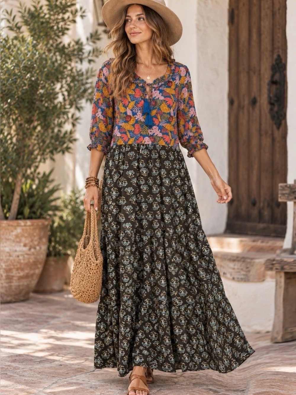 Natural Life NWT Nova Mixed Print Bohemian Maxi Dress